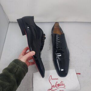 Christian Louboutin MENS Greggo Black Lace Up Patent Leather Dress Shoe